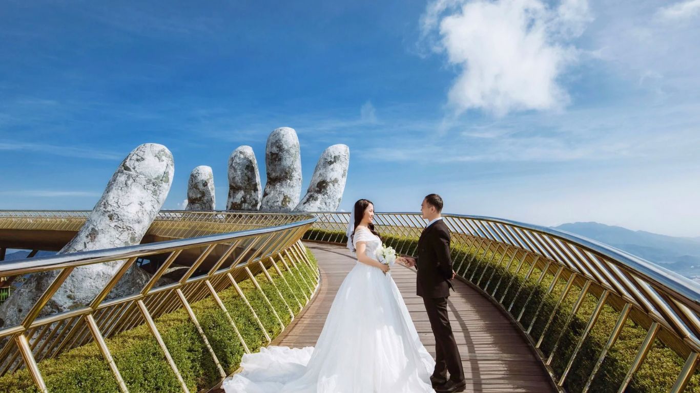 Wedding photos on Golden Bridge Danang Vietnam