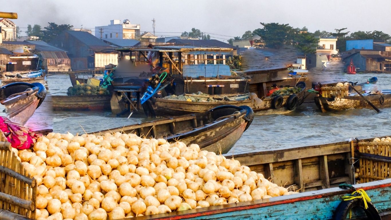 Cai Rang floating market at Mekong Delta in January