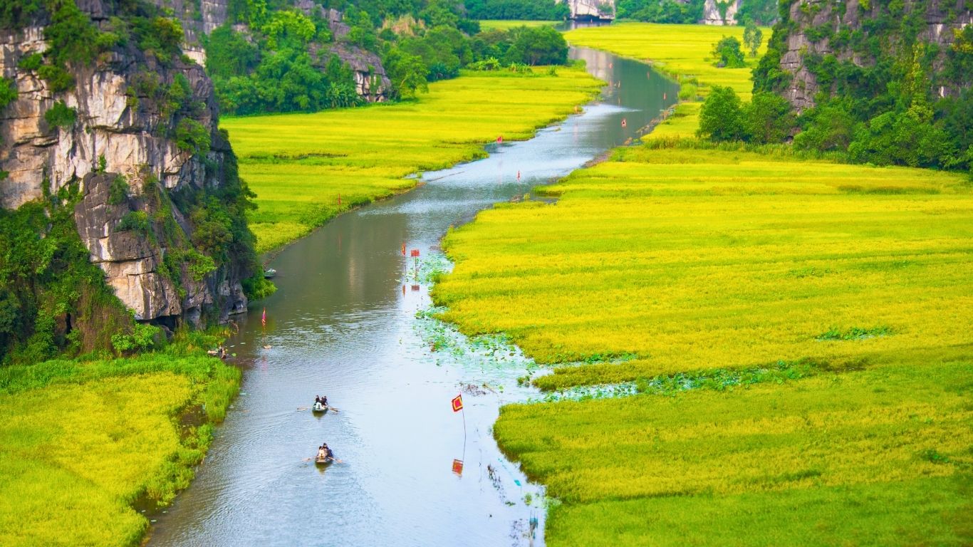 Tam Coc boat tour with rice fields