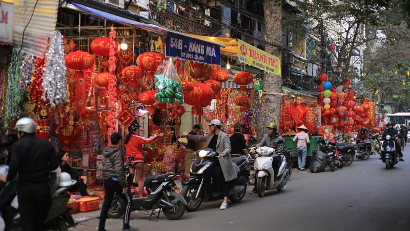 Hanoi Old Quarter Street in January before Tet holiday