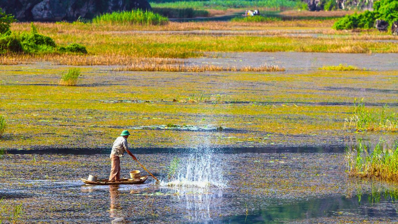 Local fishermen at Van Long Nature Reserve