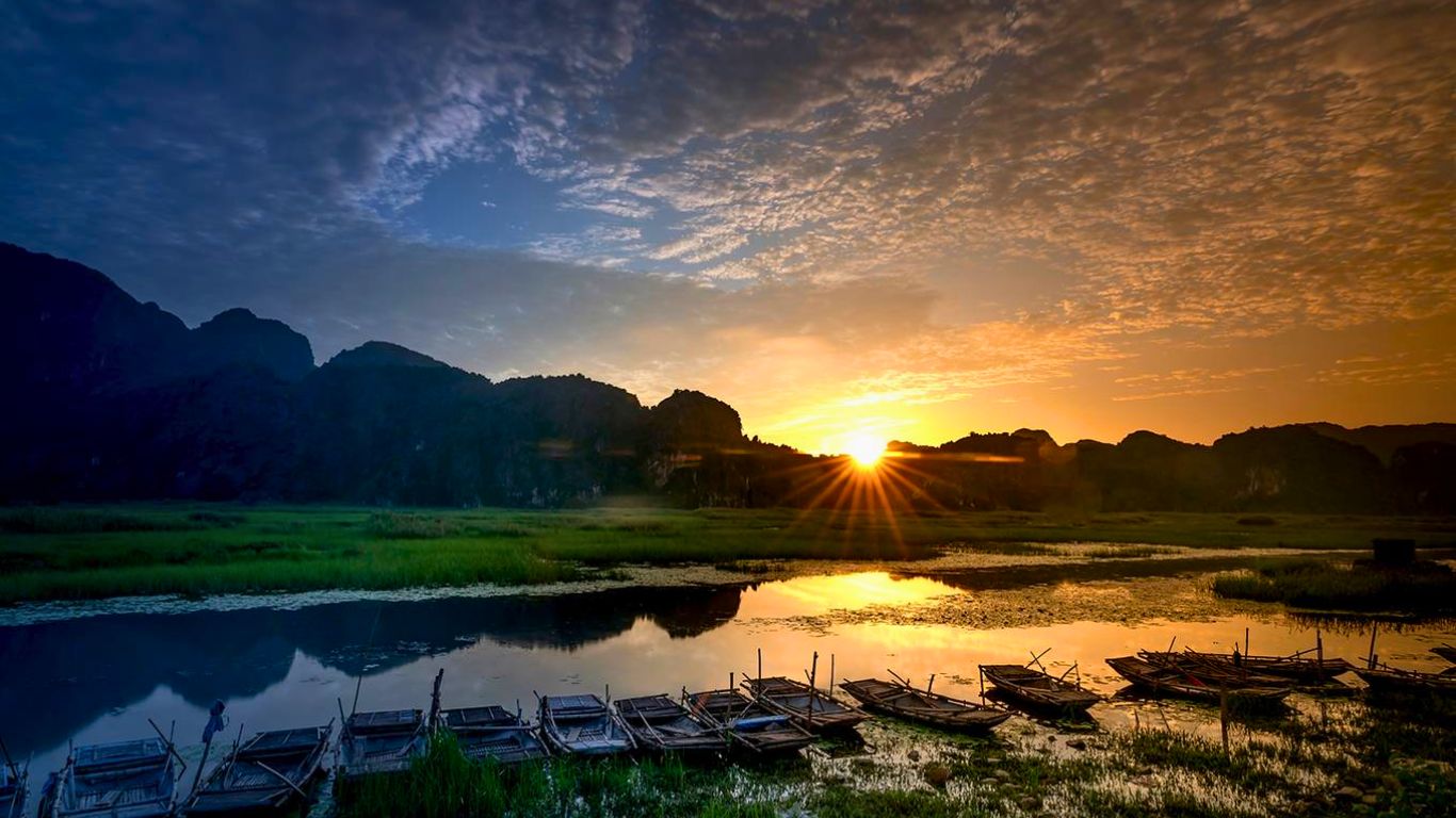 Van Long Nature Reserve's at sunset